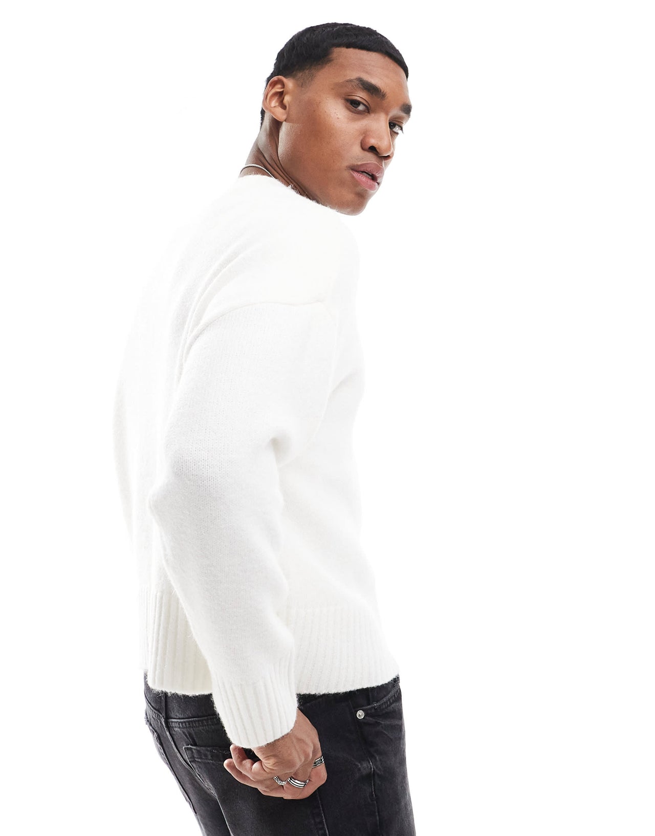Bershka heavy knit jumper in white