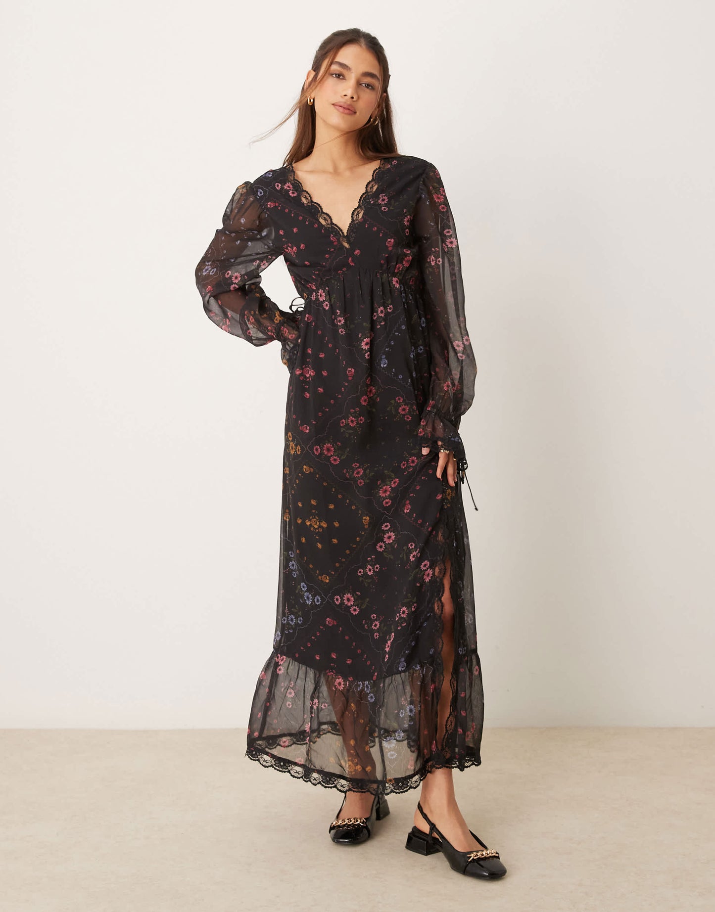 Miss Selfridge lace insert maxi dress in floral print