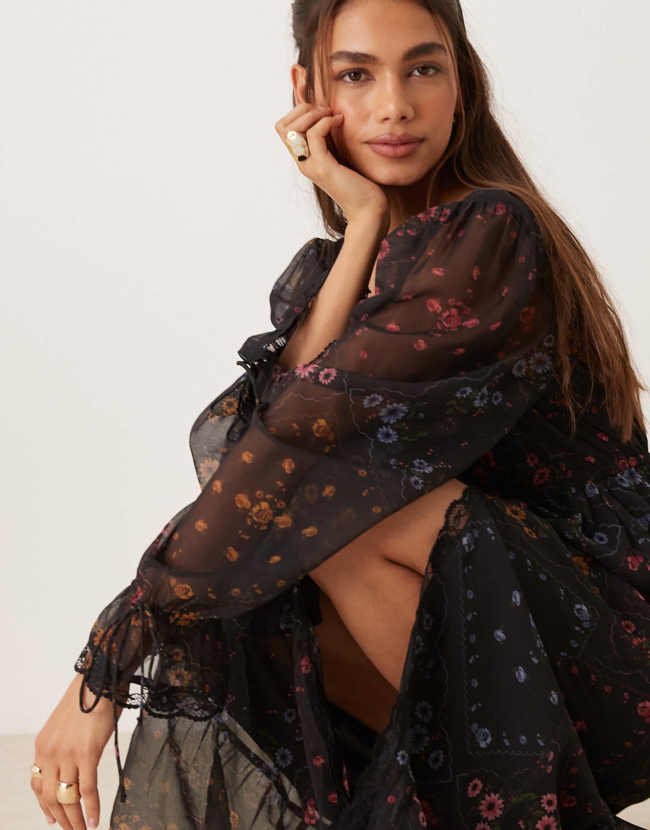 Miss Selfridge lace insert maxi dress in floral print