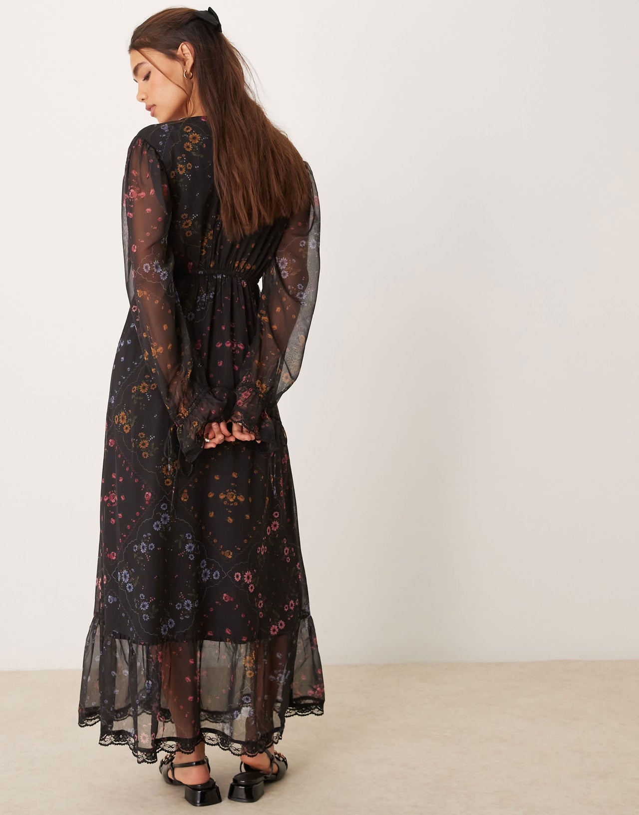 Miss Selfridge lace insert maxi dress in floral print