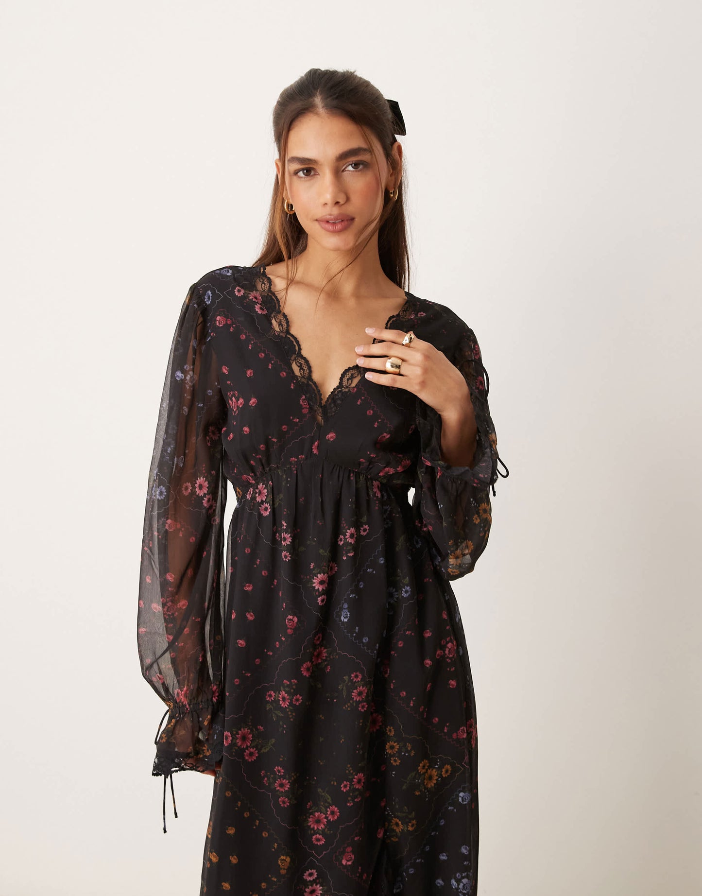 Miss Selfridge lace insert maxi dress in floral print