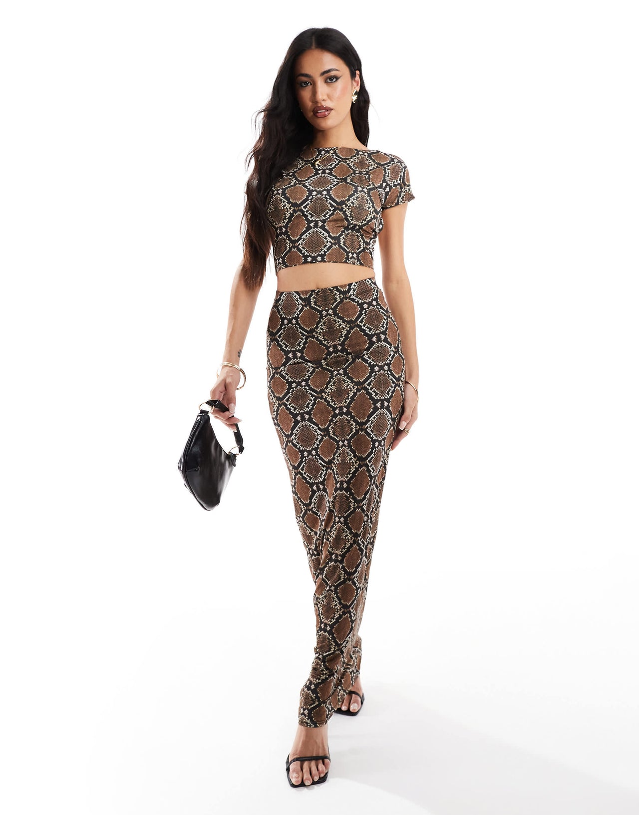 Kaiia exclusive double layered slinky mix & match high neck sleeveless low back top co-ord in snake
