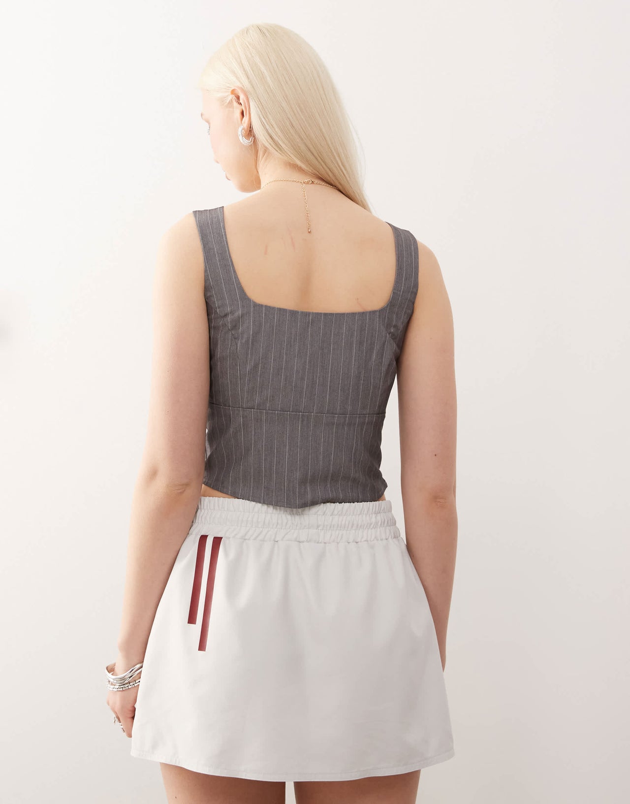 COLLUSION tailored buckle cami top in grey pinstripe