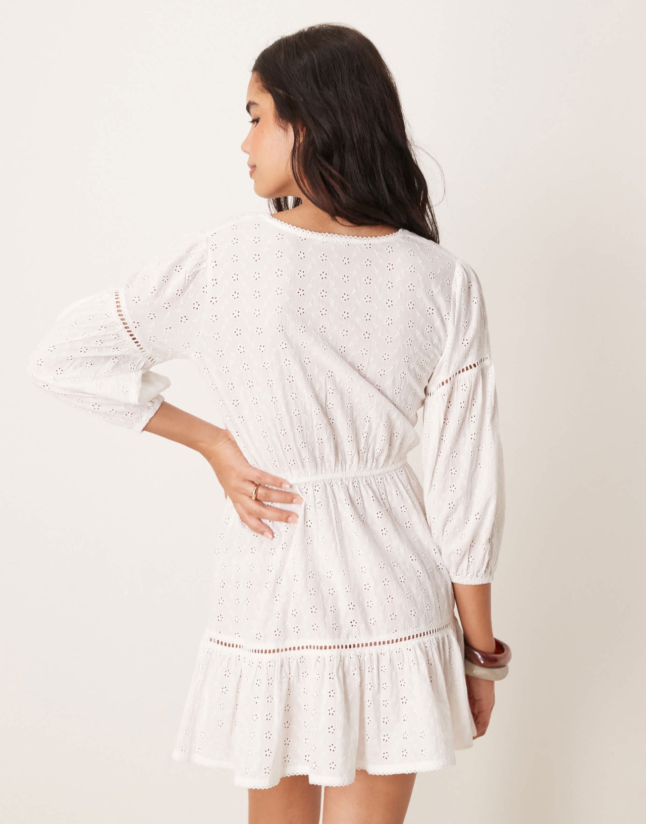 Iisla & Bird broderie long sleeve mini beach dress in white