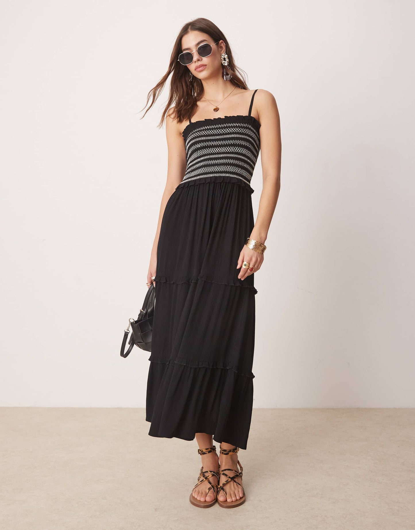 Iisla & Bird contrast trim maxi beach dress in black