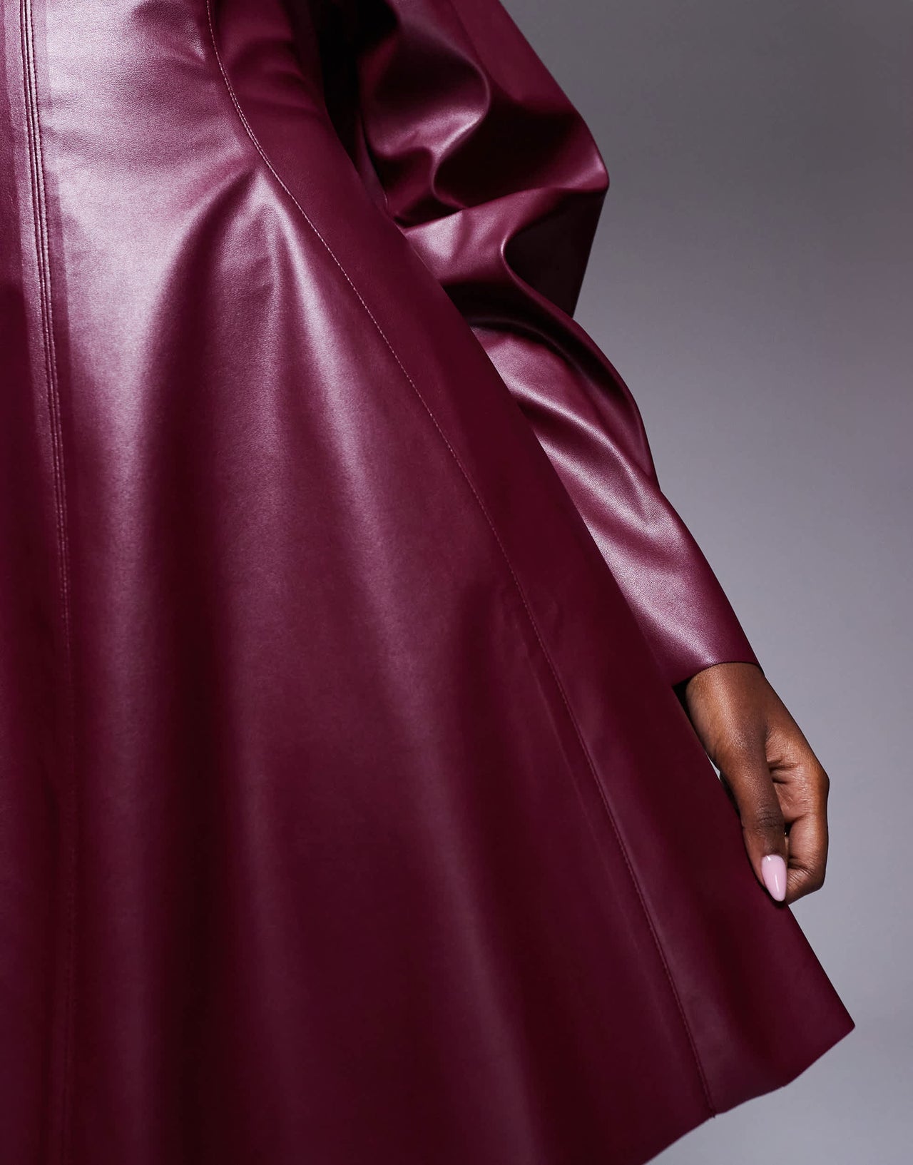 ASOS DESIGN pu cocoon sleeve mini dress with seam detail in burgundy