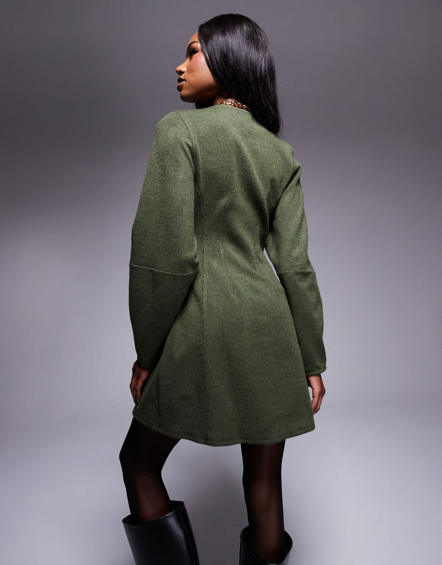 ASOS DESIGN supersoft seamed detail cocoon sleeve mini dress in khaki