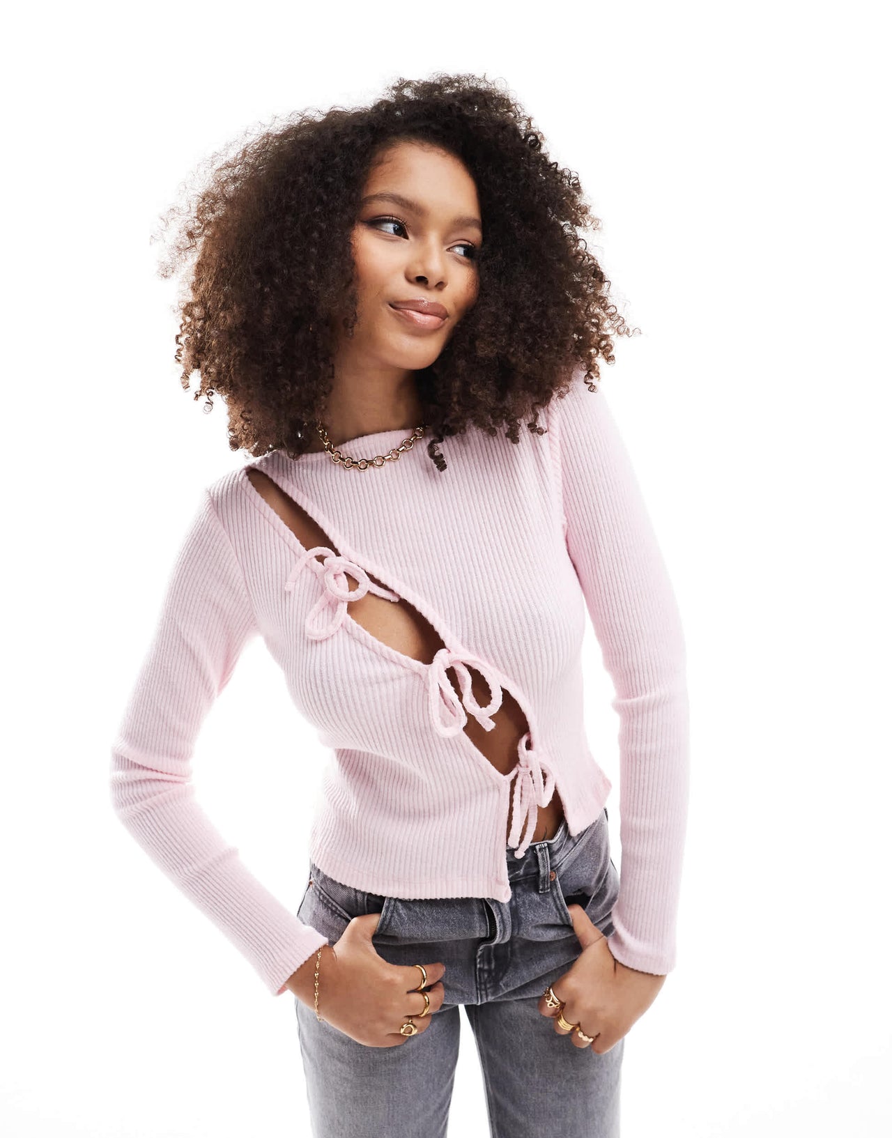 ASOS DESIGN  asymmetric tie front top in light pink