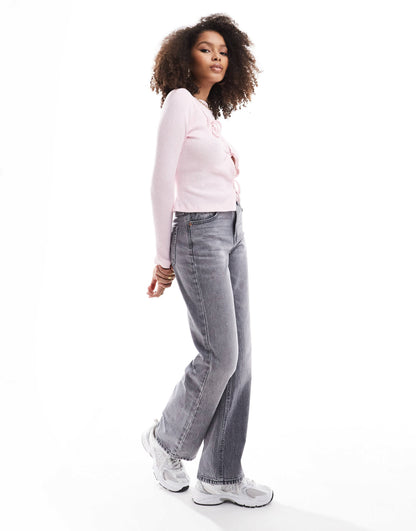 ASOS DESIGN  asymmetric tie front top in light pink