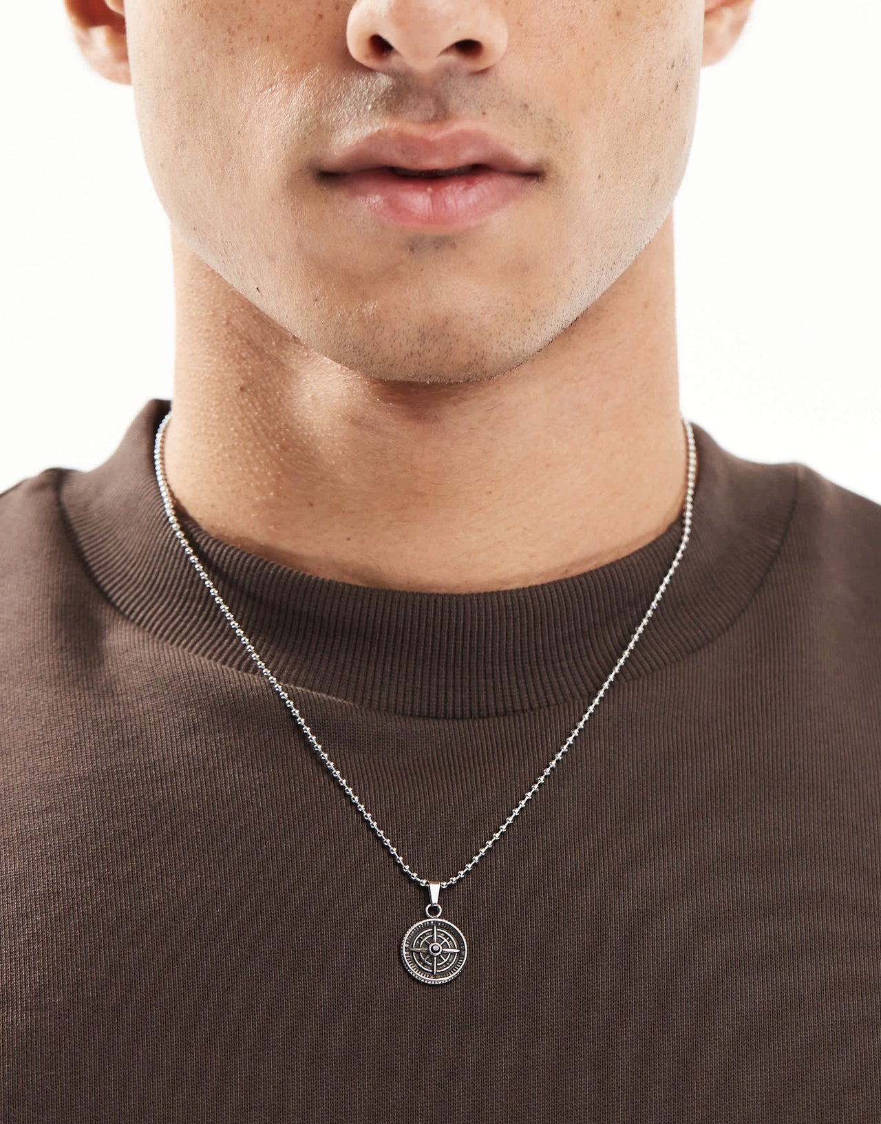 ASOS DESIGN waterproof stainless steel compass pendant necklace in silver