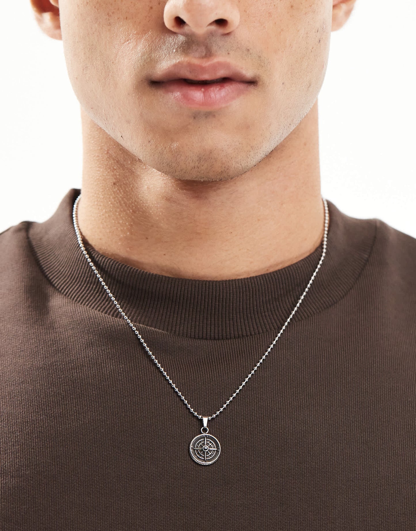 ASOS DESIGN waterproof stainless steel compass pendant necklace in silver