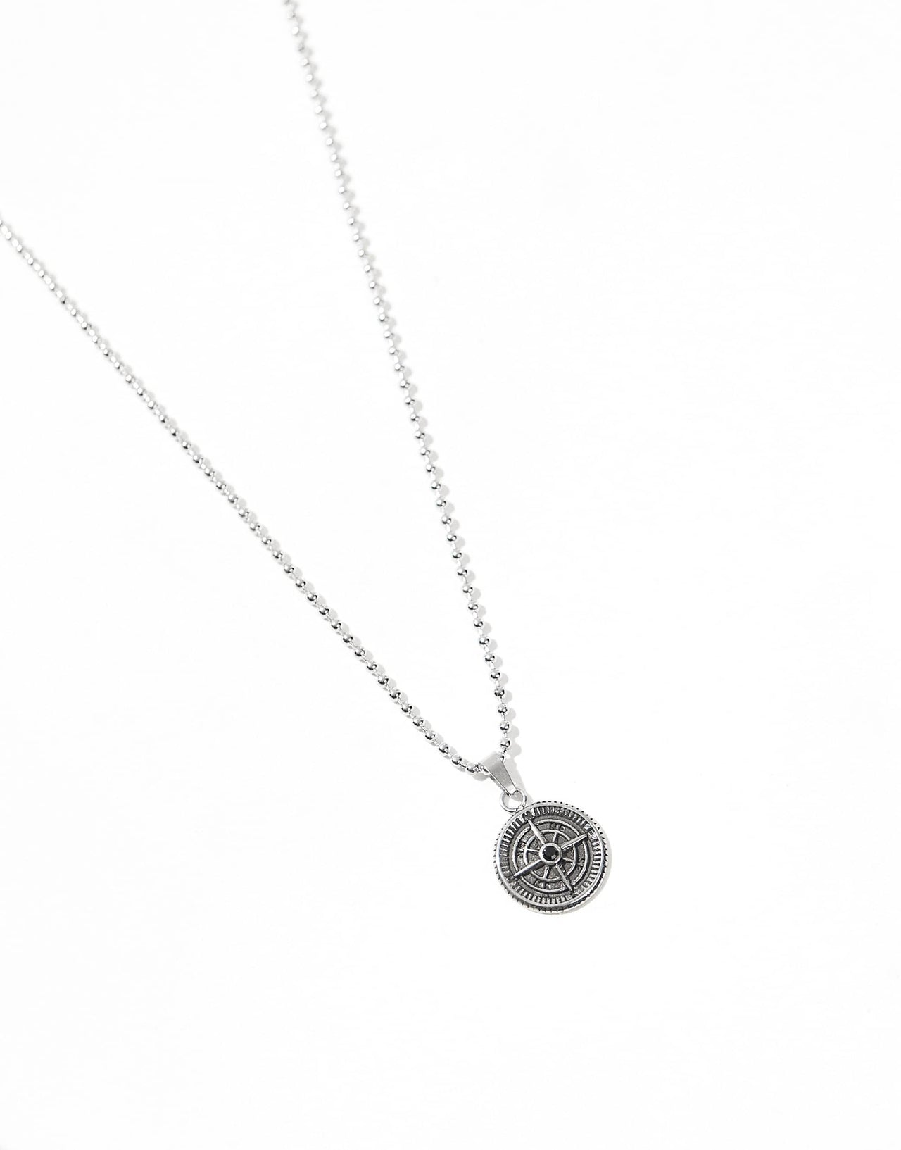 ASOS DESIGN waterproof stainless steel compass pendant necklace in silver