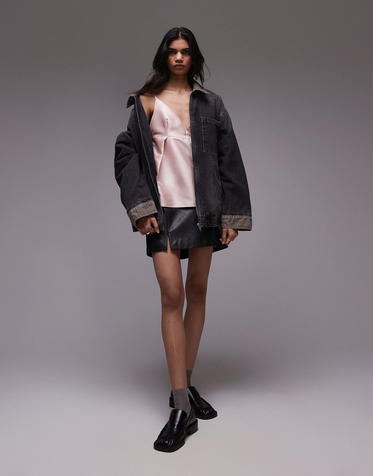 Topshop co-ord heavy satin top in pink