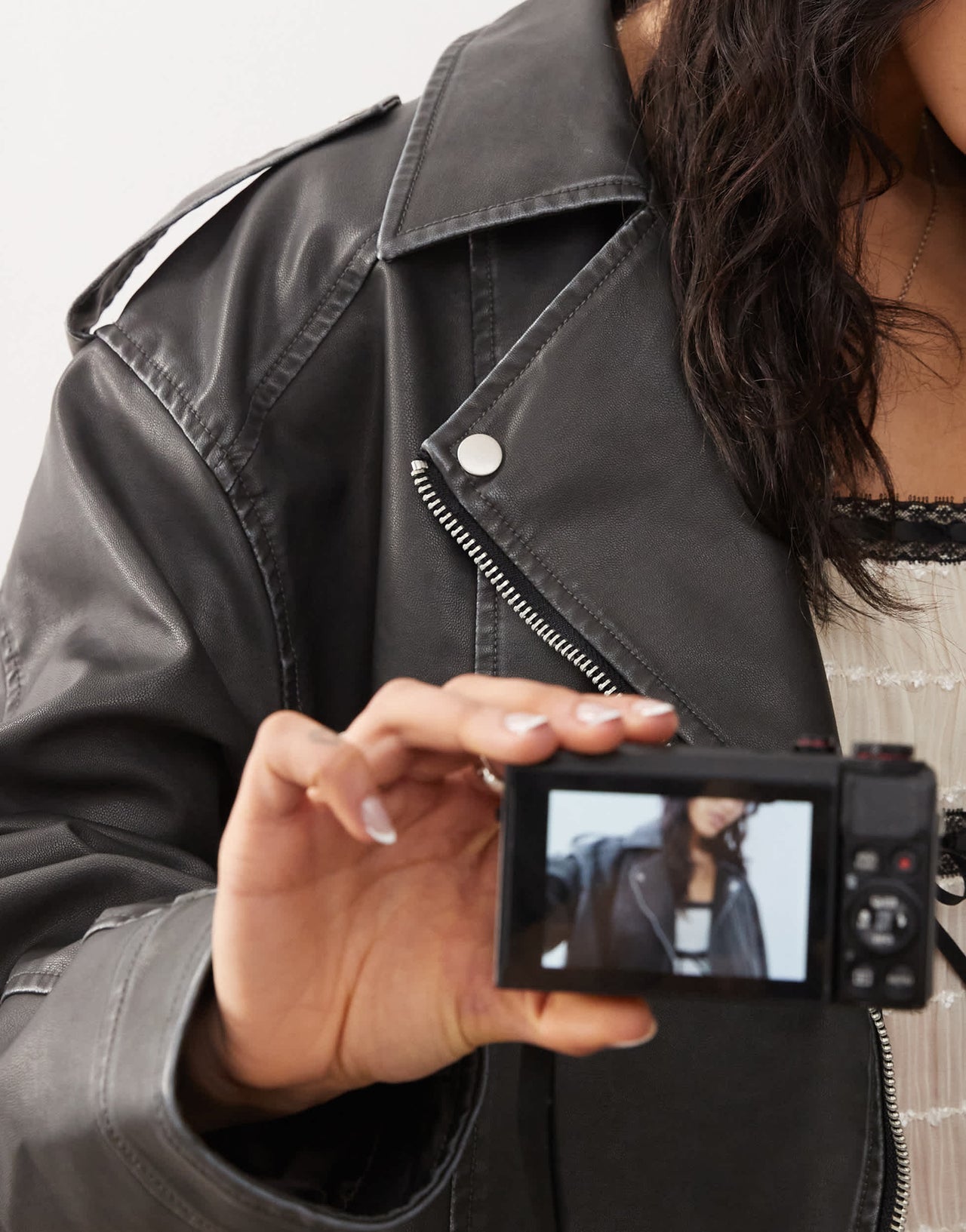 Motel zebbie distressed faux leather biker jacket in black
