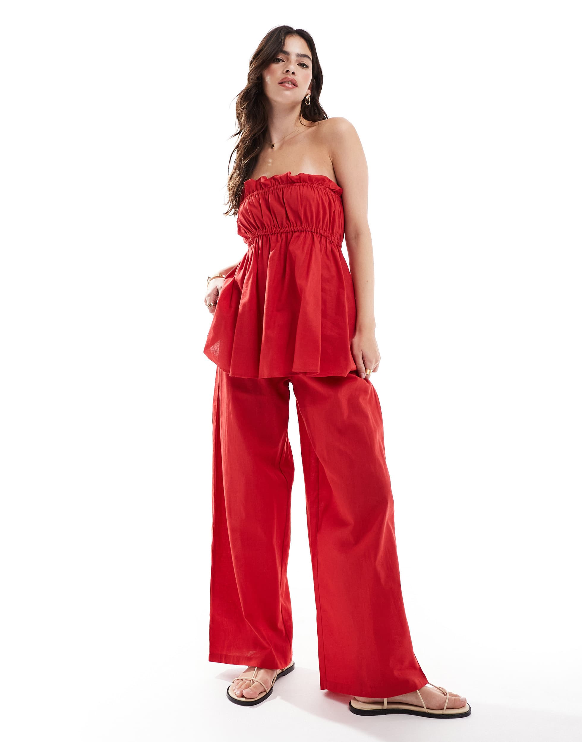 Esmee Exclusive relaxed leg linen look trousers in red