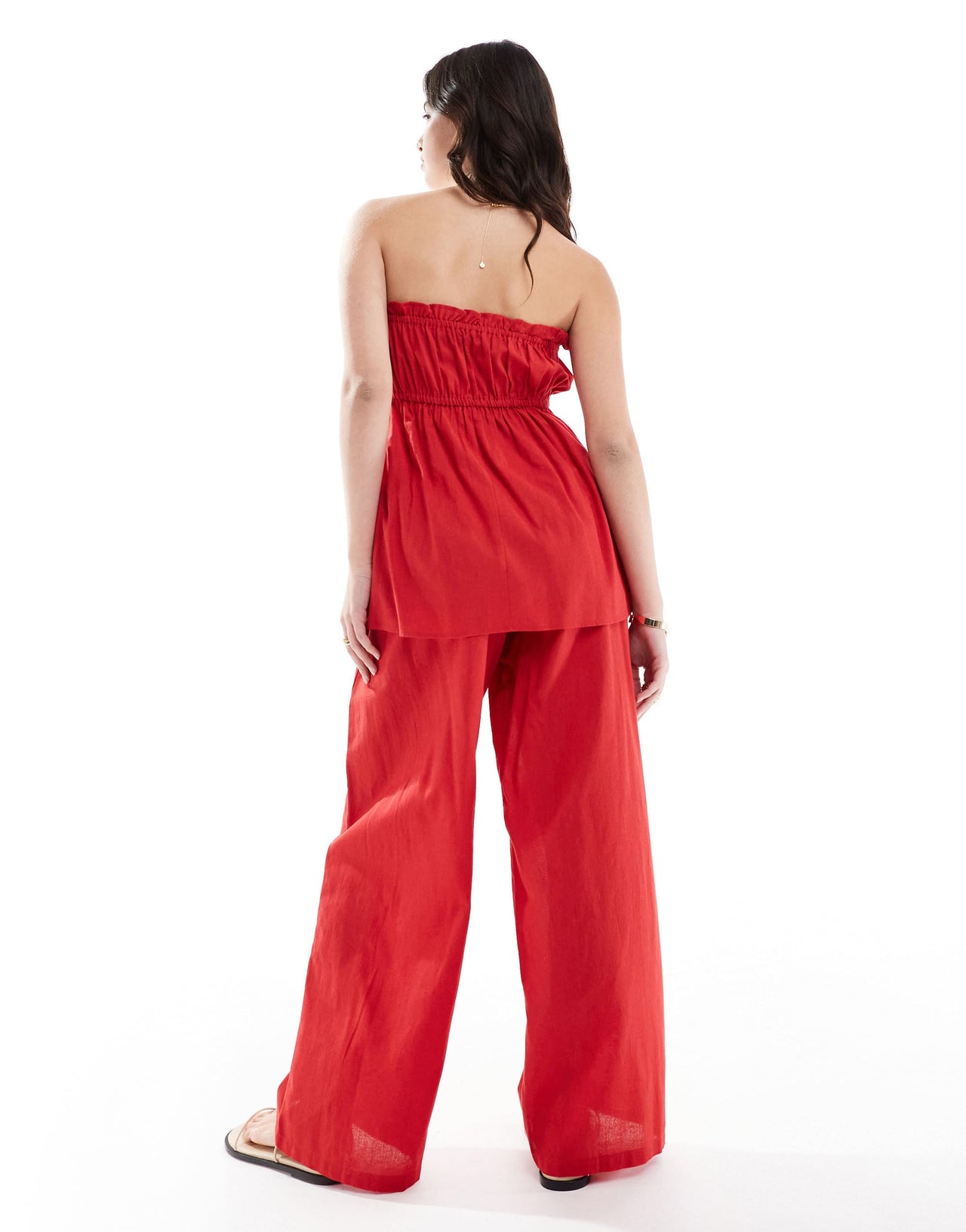 Esmee Exclusive relaxed leg linen look trousers in red