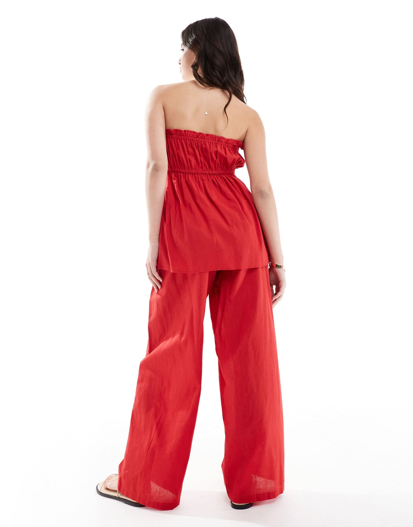Esmee Exclusive relaxed leg linen look trousers in red