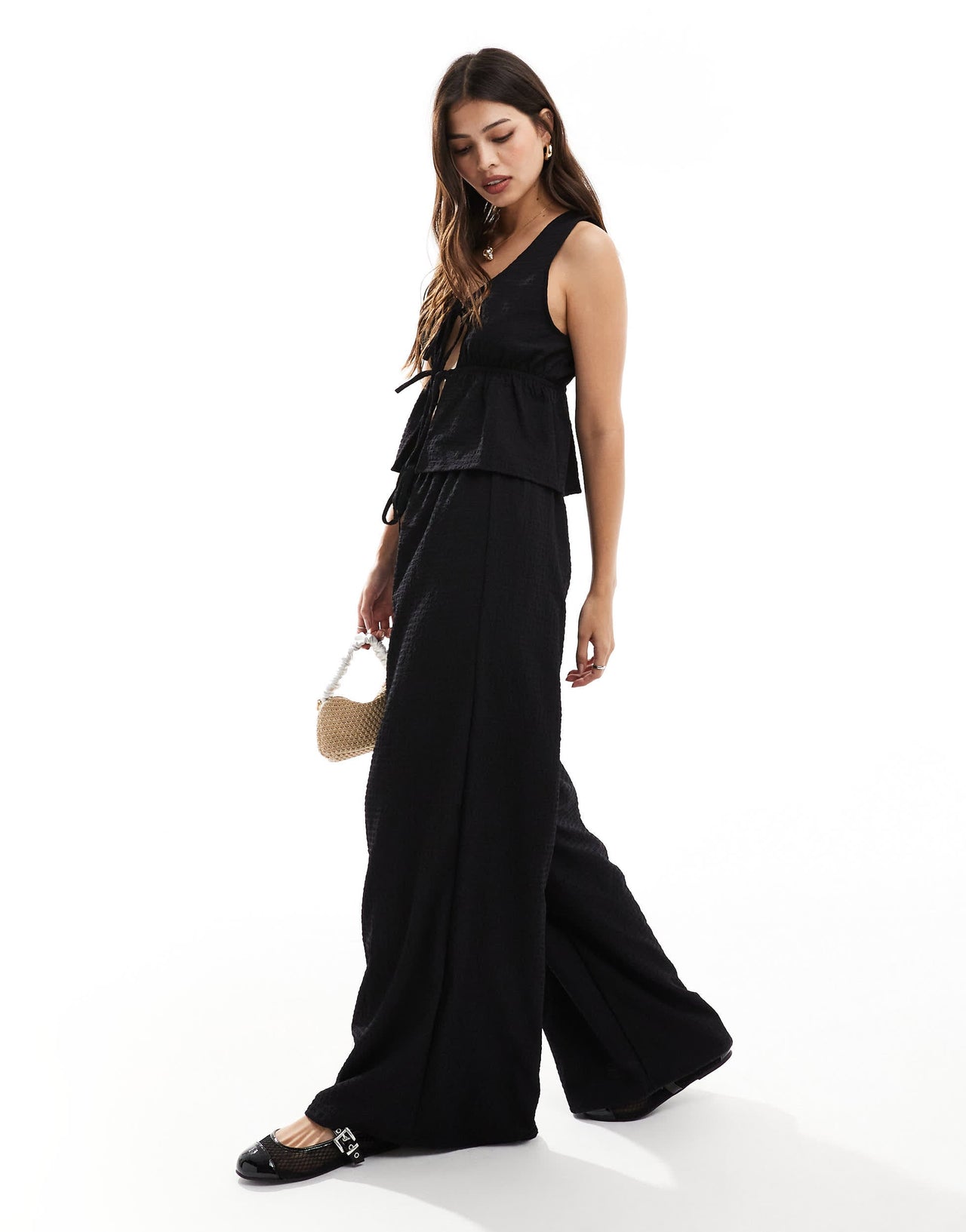 Esmee Exclusive beach trouser co-ord in textured black