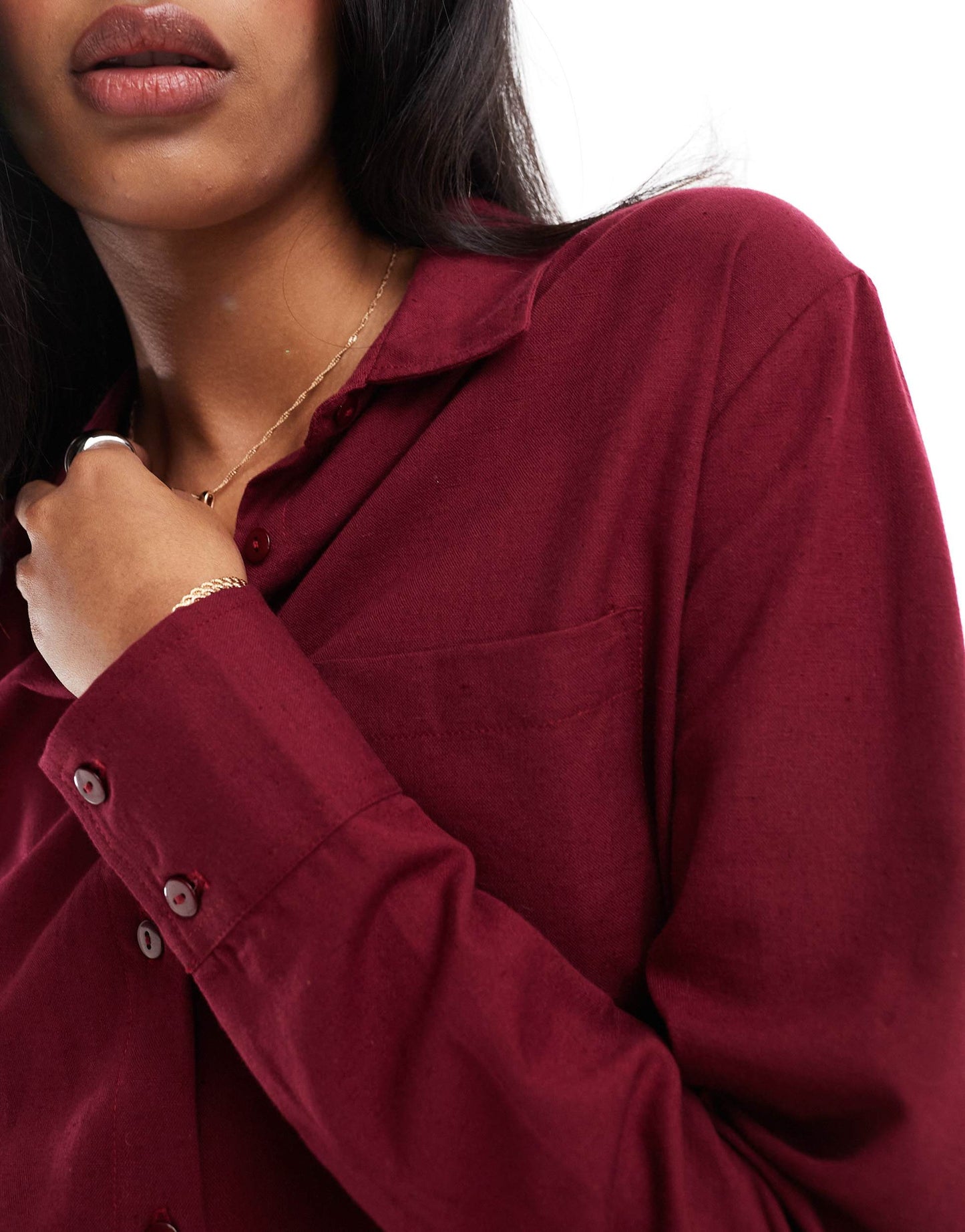 Esmee Exclusive oversized long sleeve beach shirt co-ord in cherry