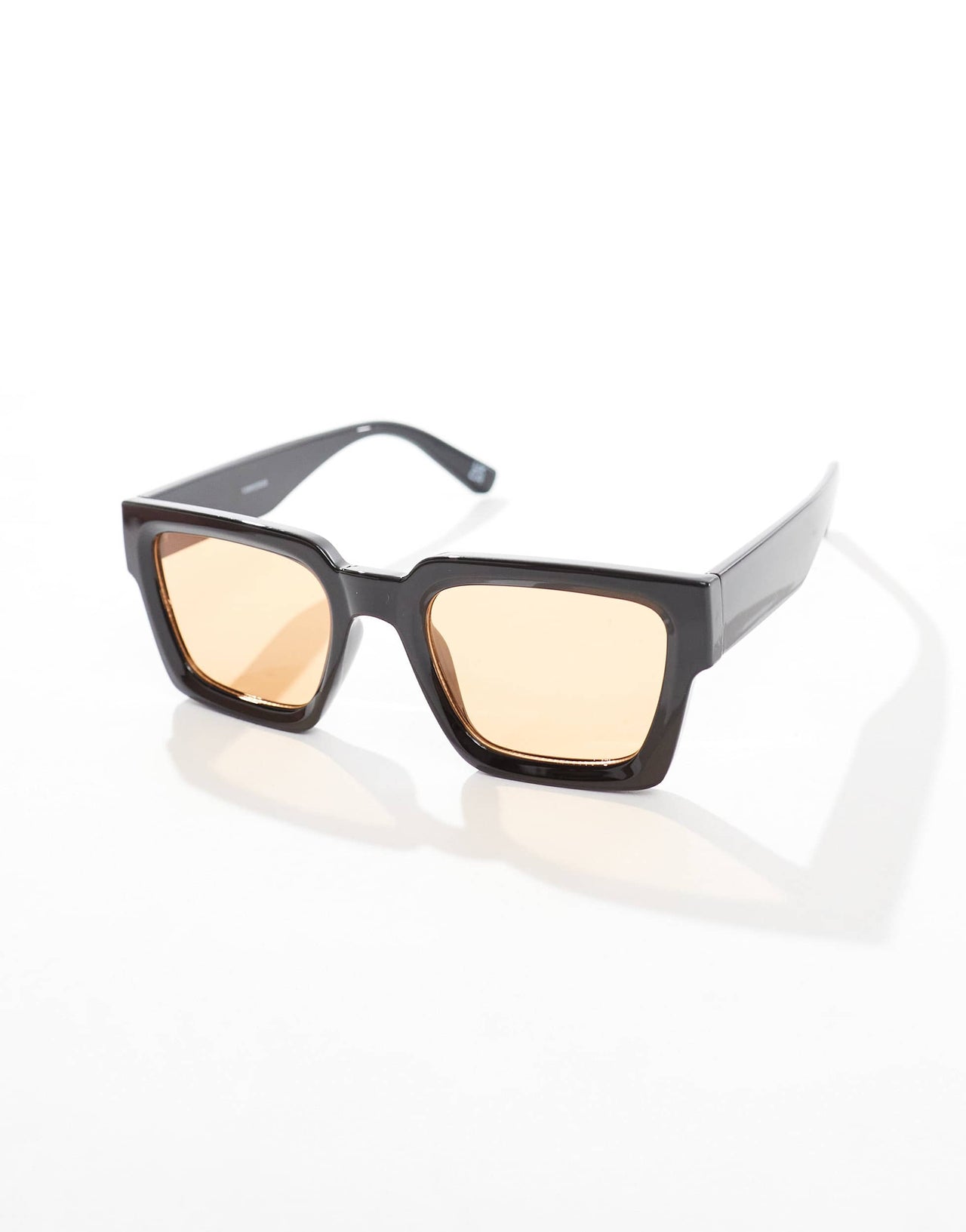 ASOS DESIGN square sunglasses with bevel frame and amber lens in black