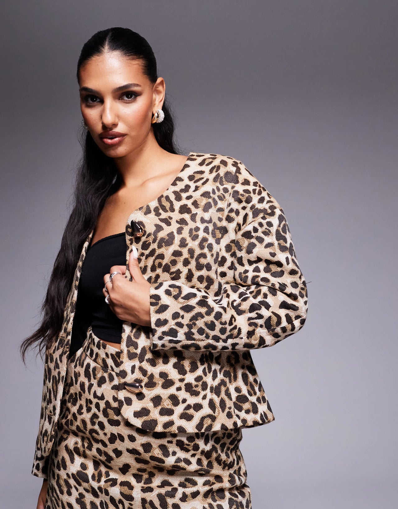 River Island cocoon jacket co-ord in leopard print