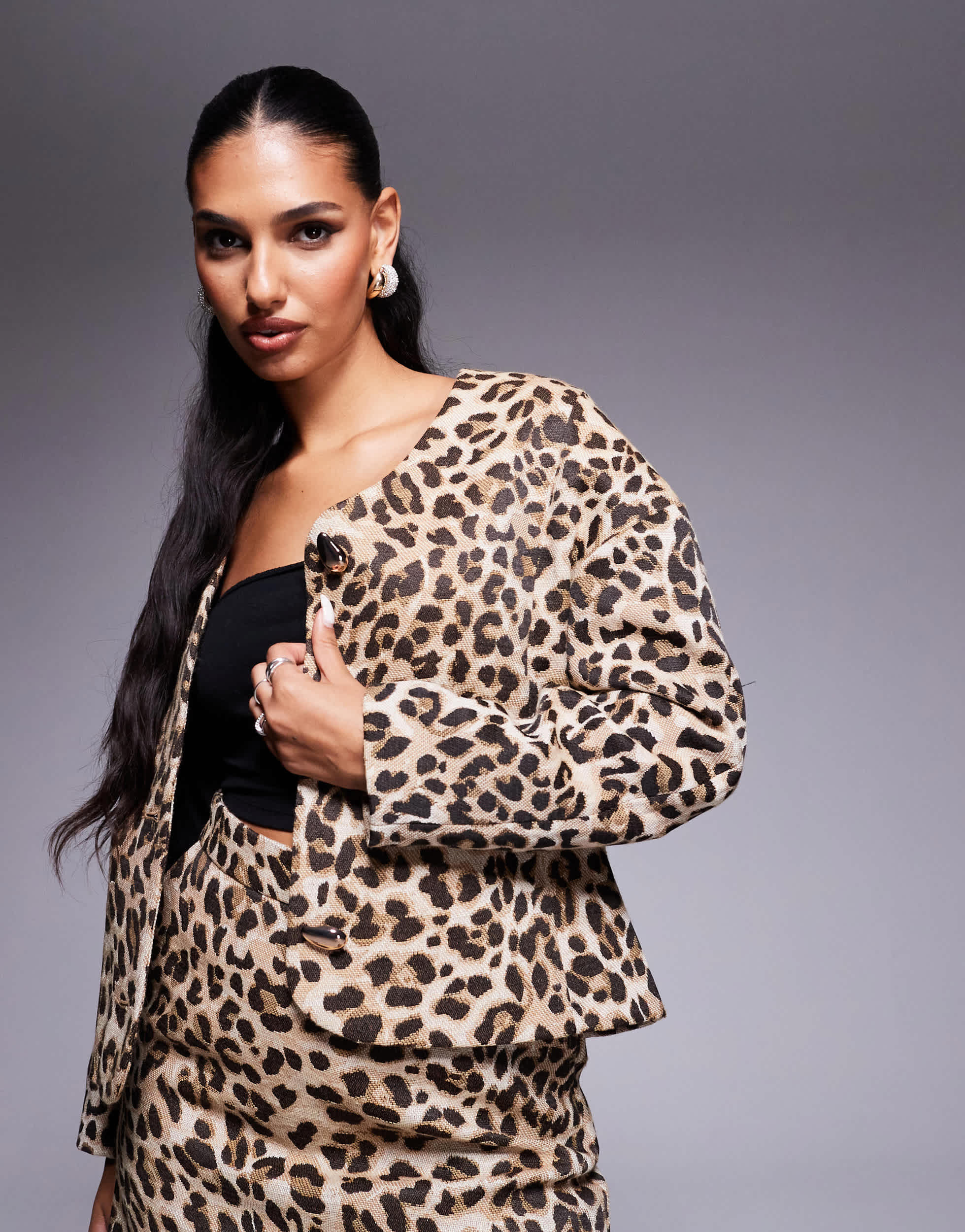 River Island cocoon jacket co-ord in leopard print