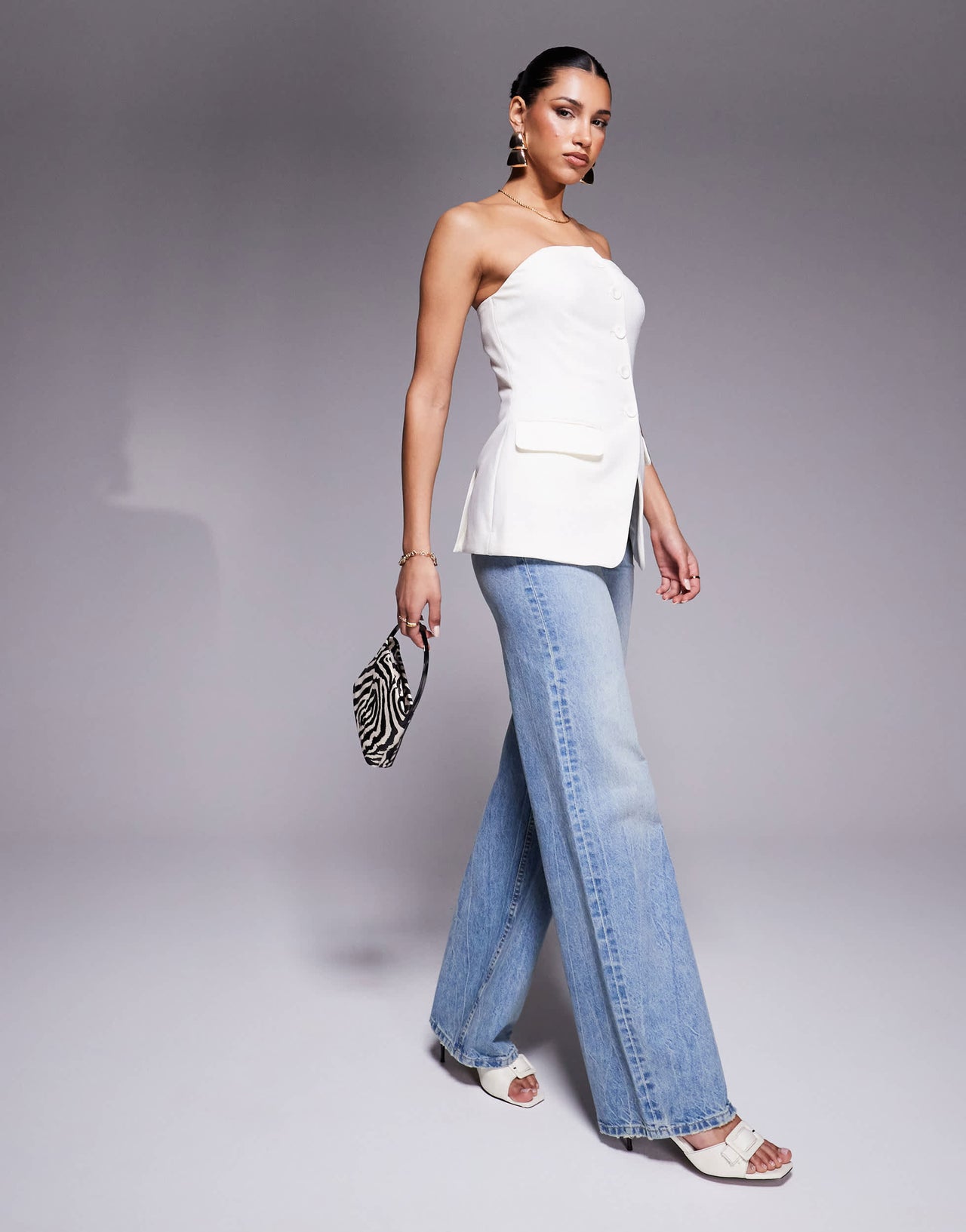 River Island tux tailored bandeau top in cream