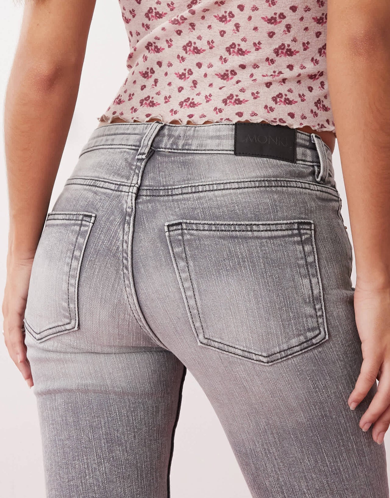 Monki Katsumi low waist boot cut flare jeans in concrete grey