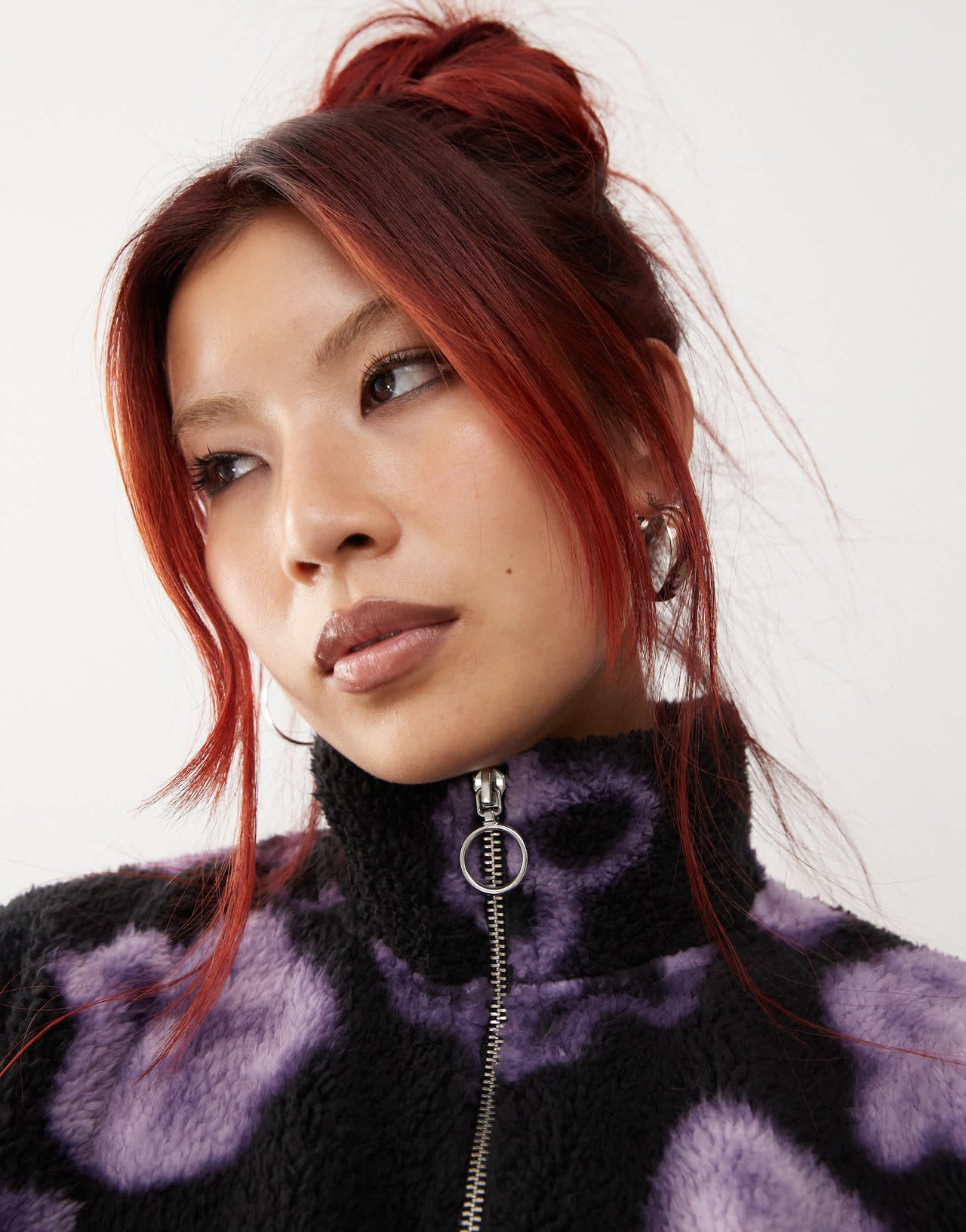 Monki borg half zip up fleece sweatshirt in black flower print