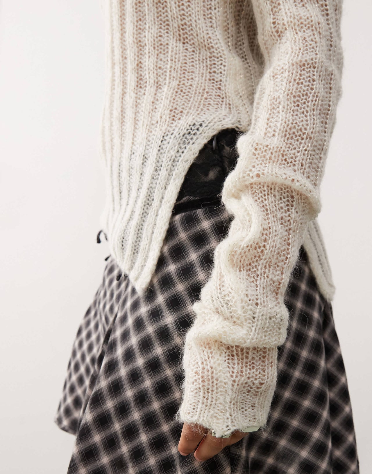 Monki long sleeve off the shoulder knit top in light beige