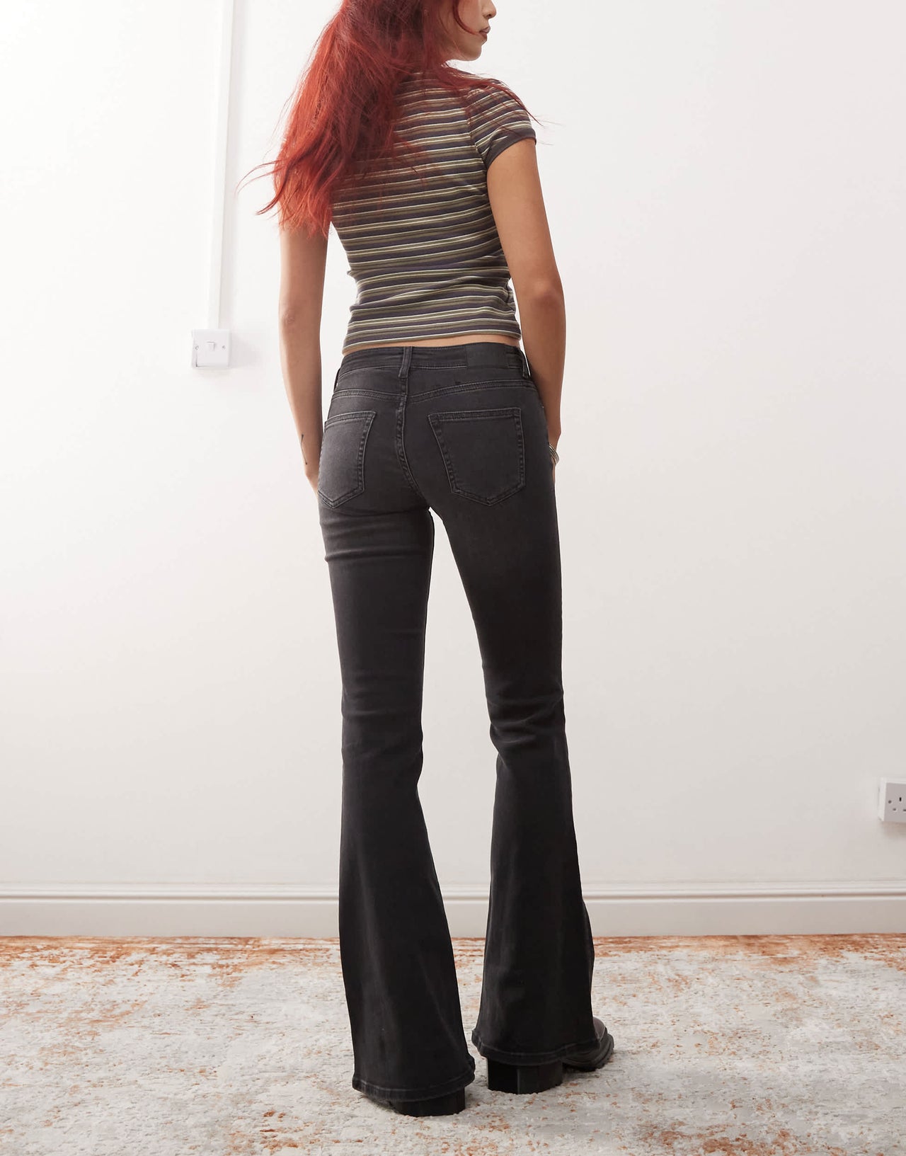 Monki Katsumi low waist boot cut flare jeans in washed black