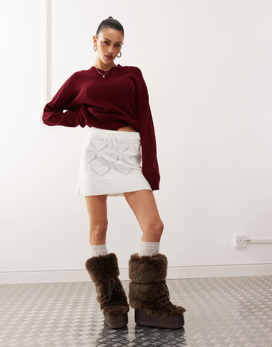 Reclaimed Vintage knitted pointelle skirt in off white