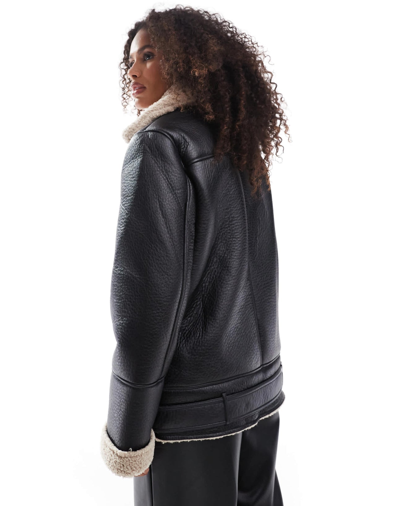 Stradivarius oversized contrast borg lined aviator in brown
