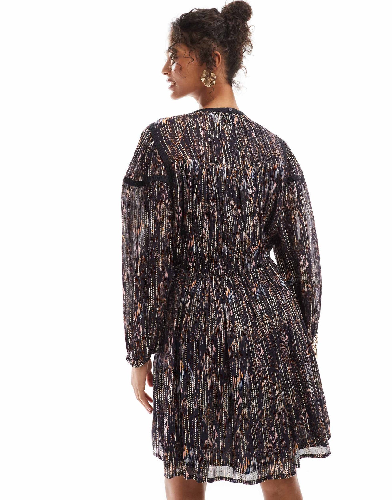 French Connection jacquard mini skater dress in navy print with glitter