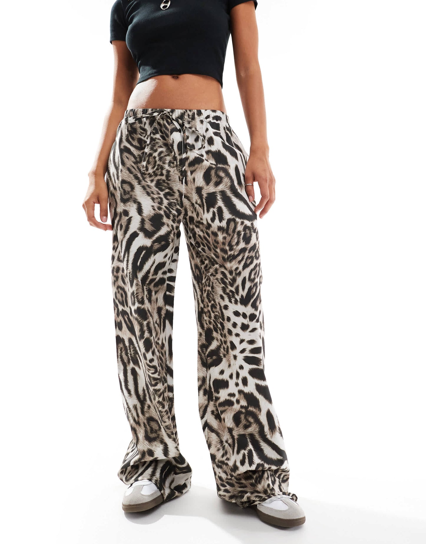 ASOS DESIGN poplin wide leg trouser in animal print