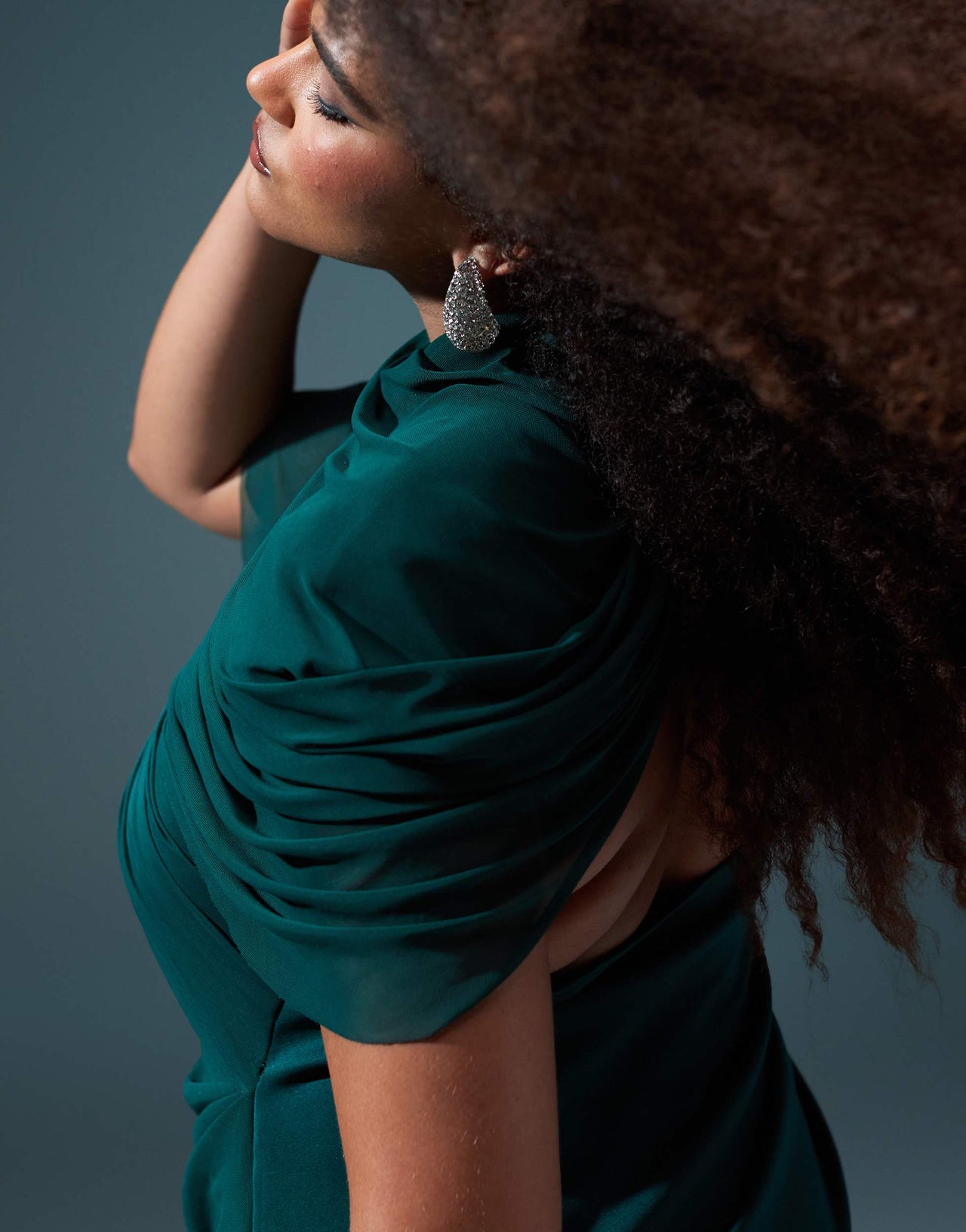 ASOS DESIGN Curve draped mesh shoulder pad premium maxi dress in forest green