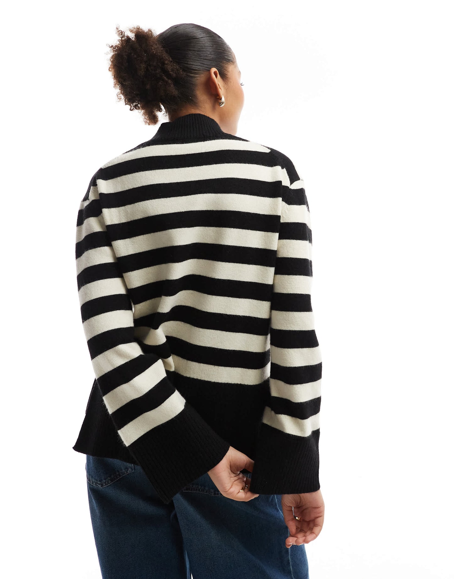 Bershka high neck striped jumper in black