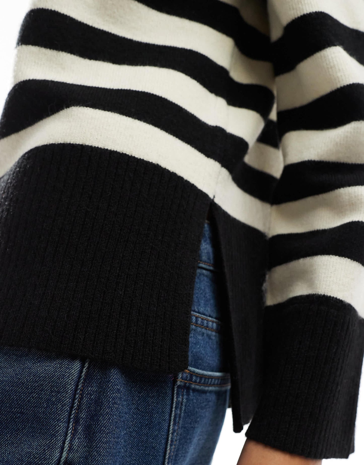 Bershka high neck striped jumper in black