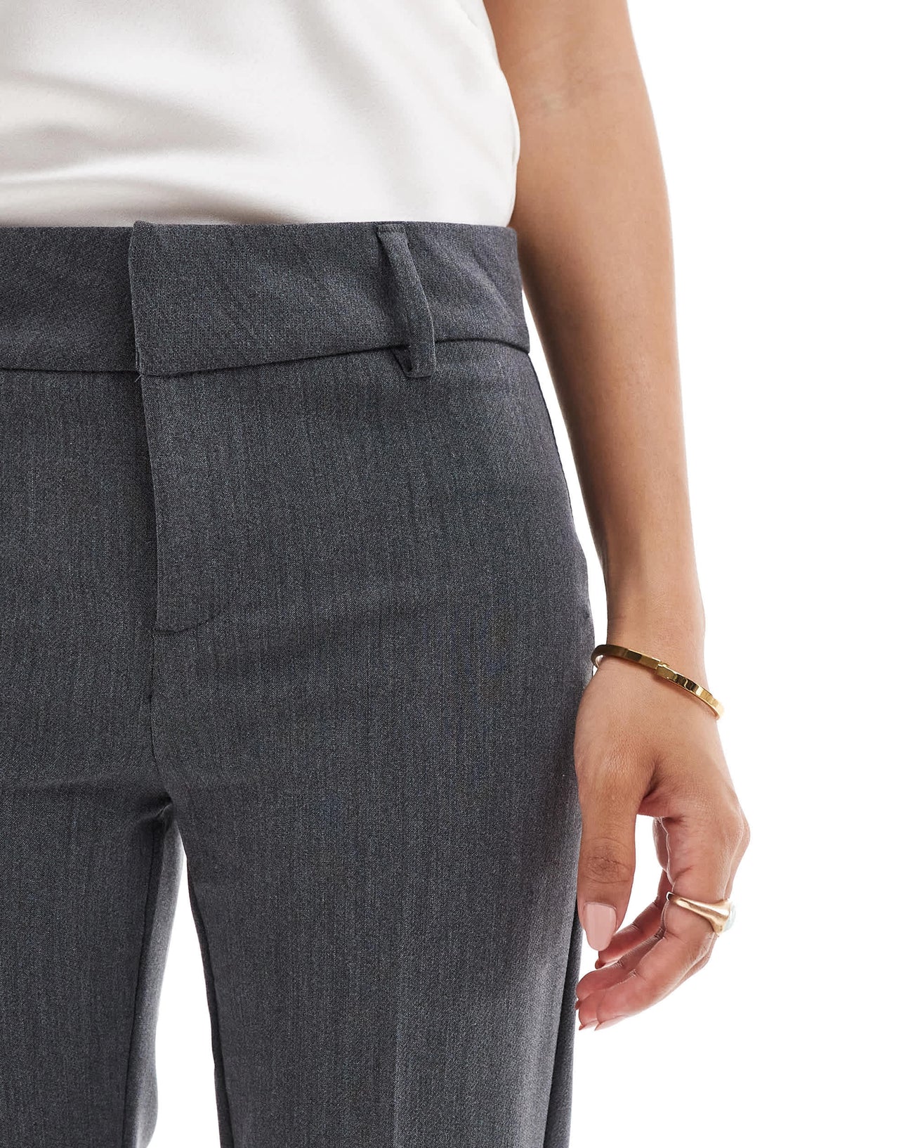 Bershka Petite flared tailored trousers in dark grey