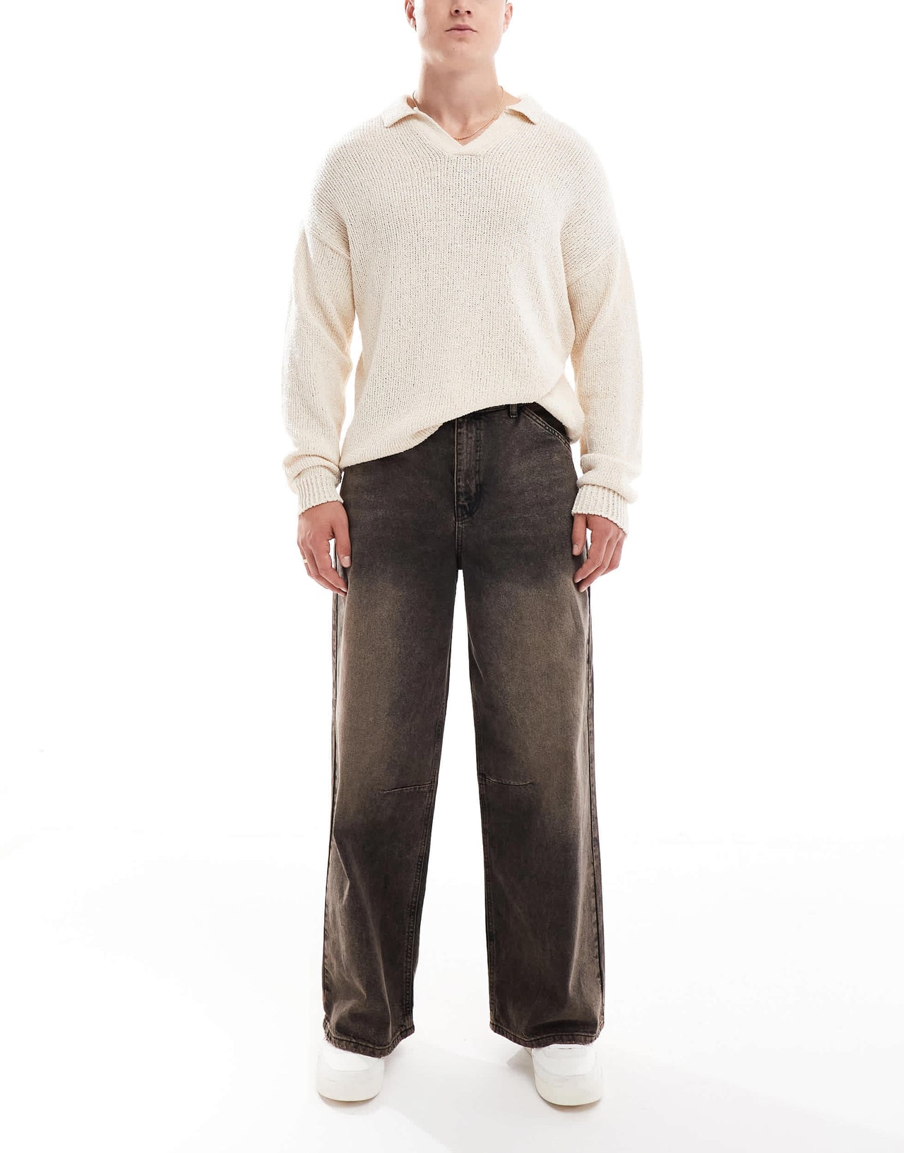 ASOS DESIGN super baggy jeans with embroidery in washed brown