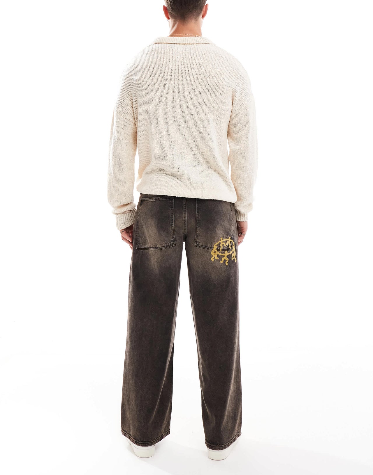 ASOS DESIGN super baggy jeans with embroidery in washed brown