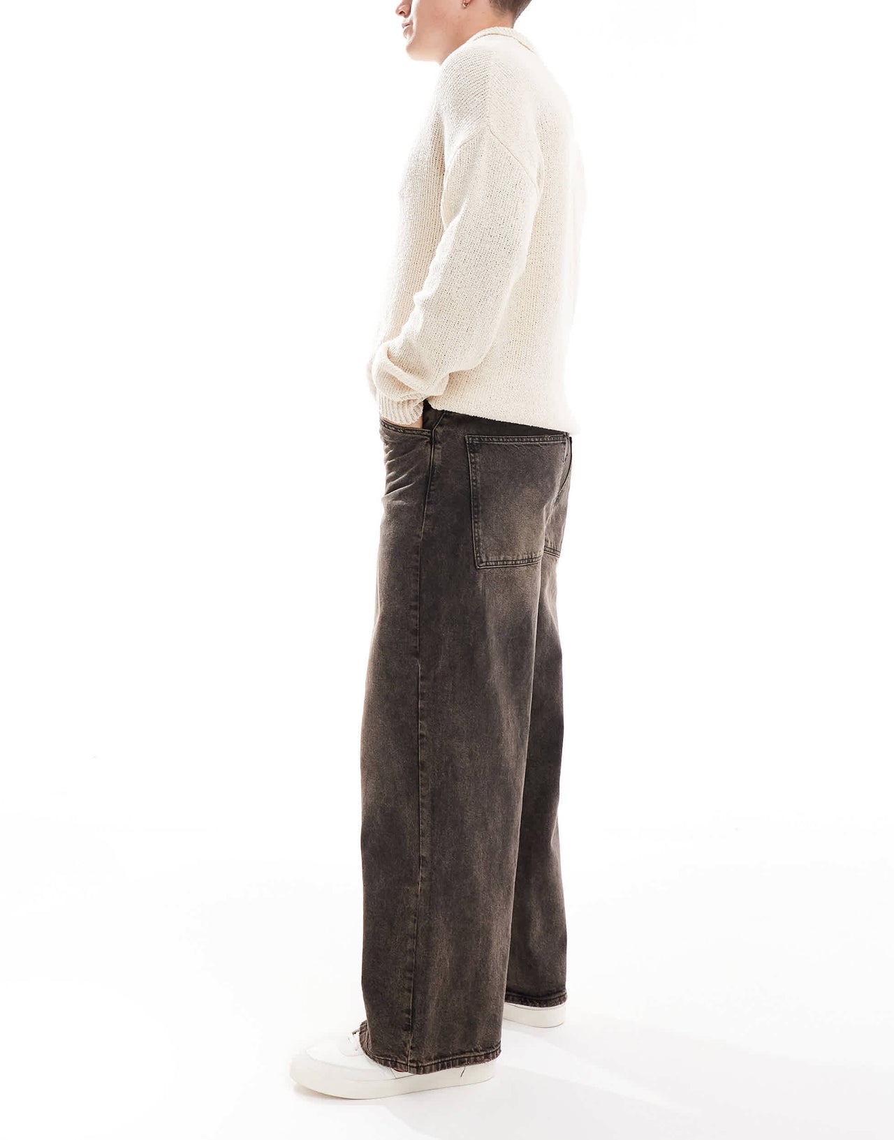 ASOS DESIGN super baggy jeans with embroidery in washed brown