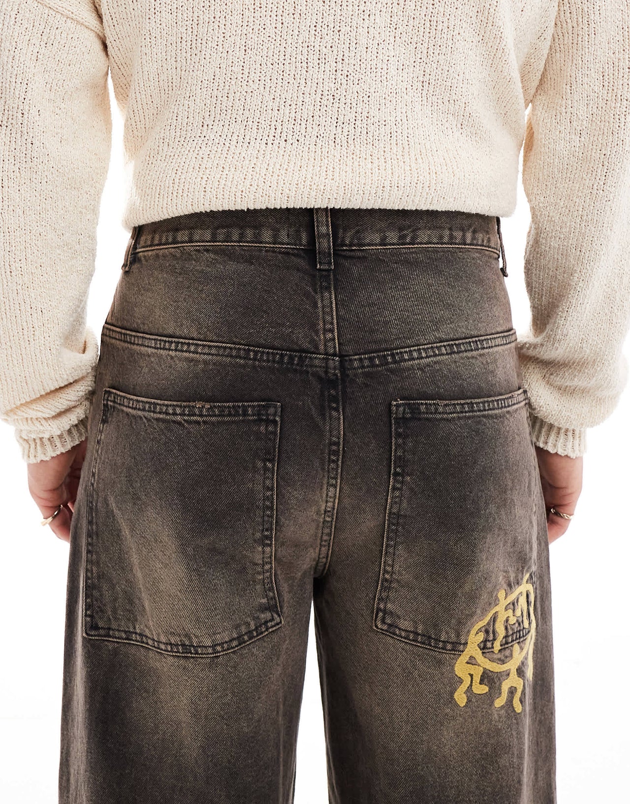 ASOS DESIGN super baggy jeans with embroidery in washed brown