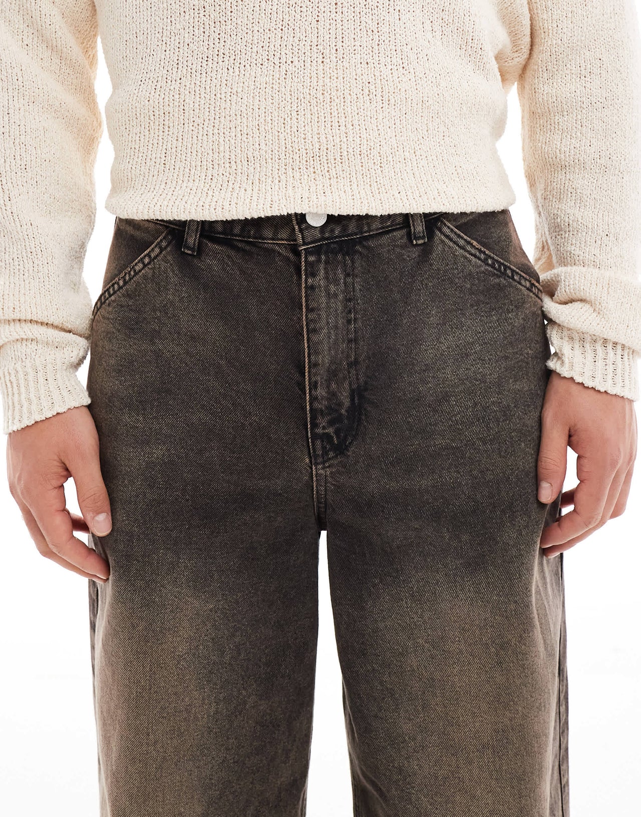ASOS DESIGN super baggy jeans with embroidery in washed brown