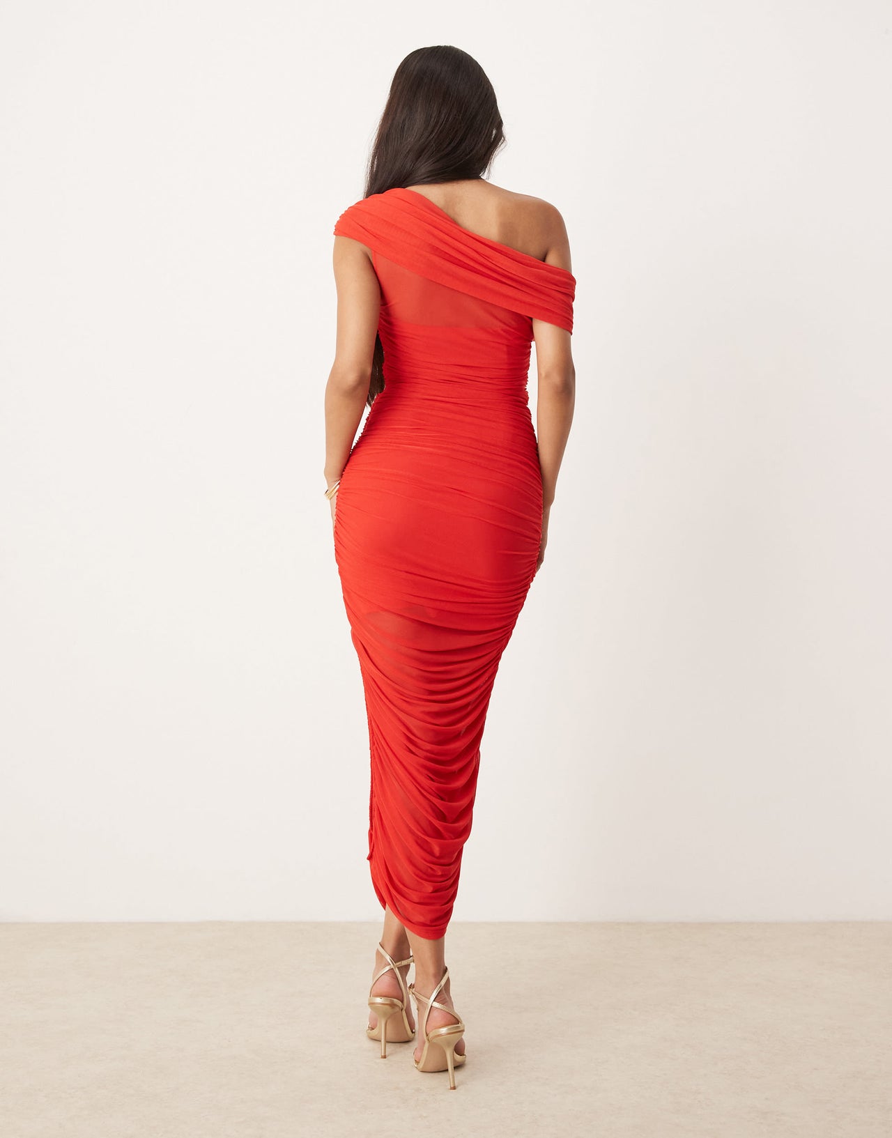 Ever New off shoulder ruched midaxi dress in red