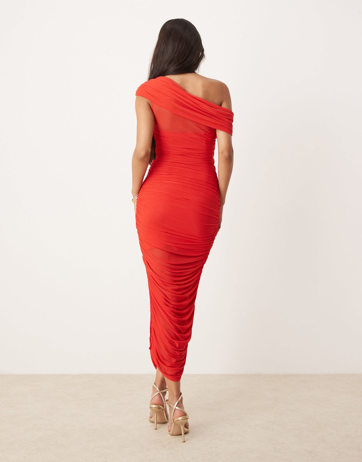 Ever New off shoulder ruched midaxi dress in red