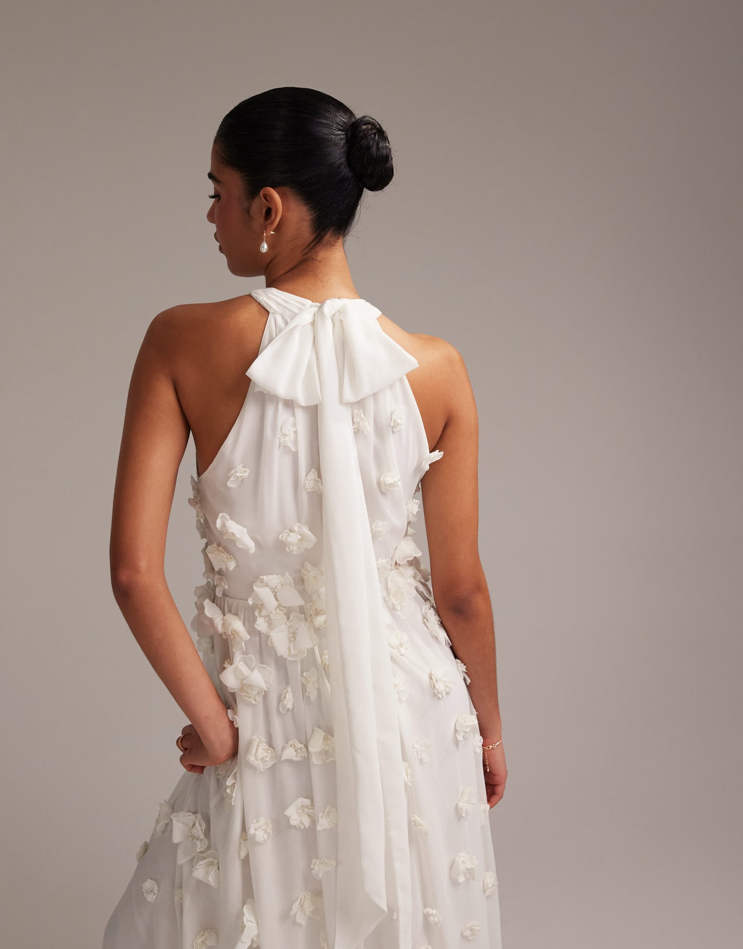 ASOS DESIGN 3D floral statement halter maxi wedding dress in ivory