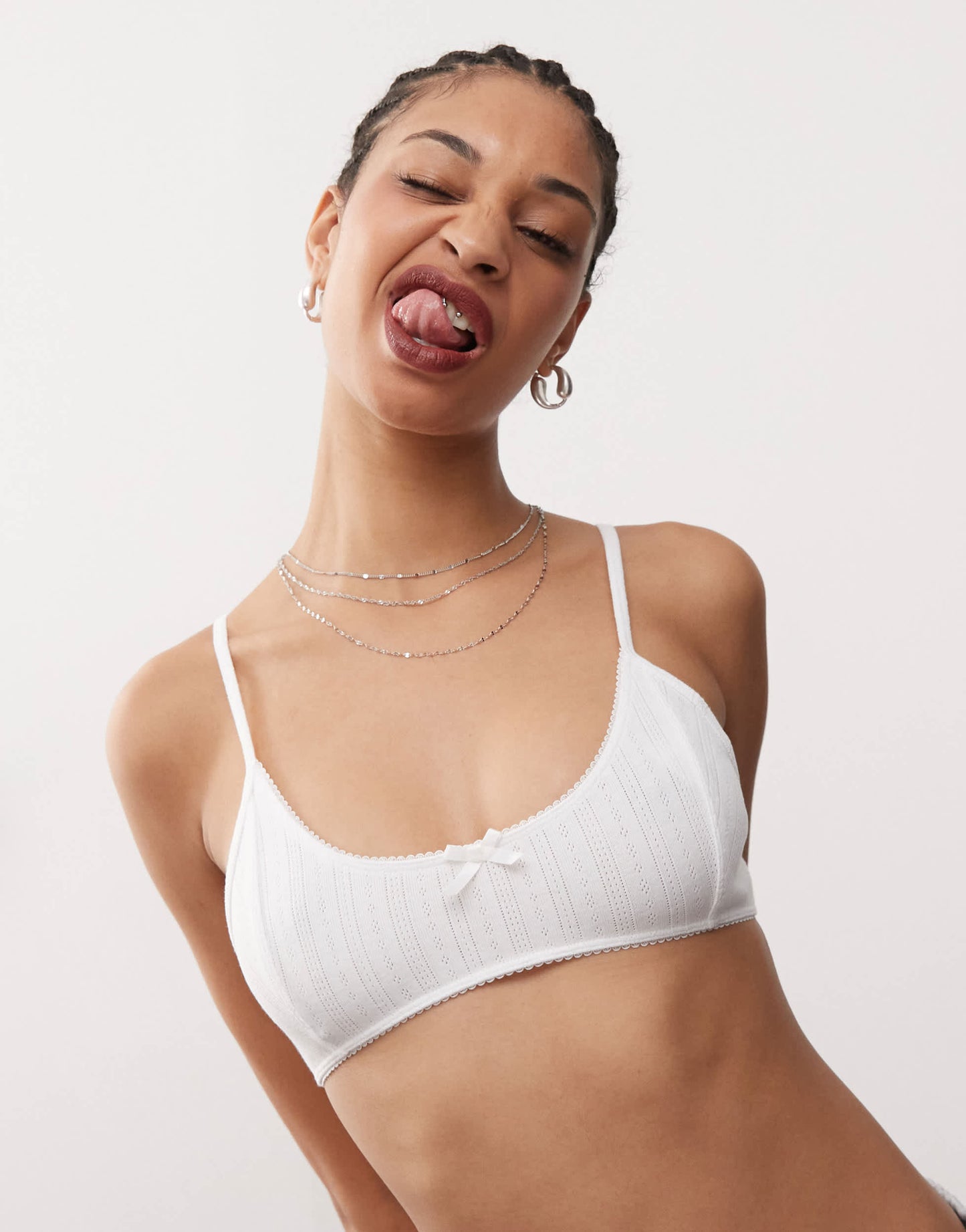 Weekday Pointelle scooped bra in white