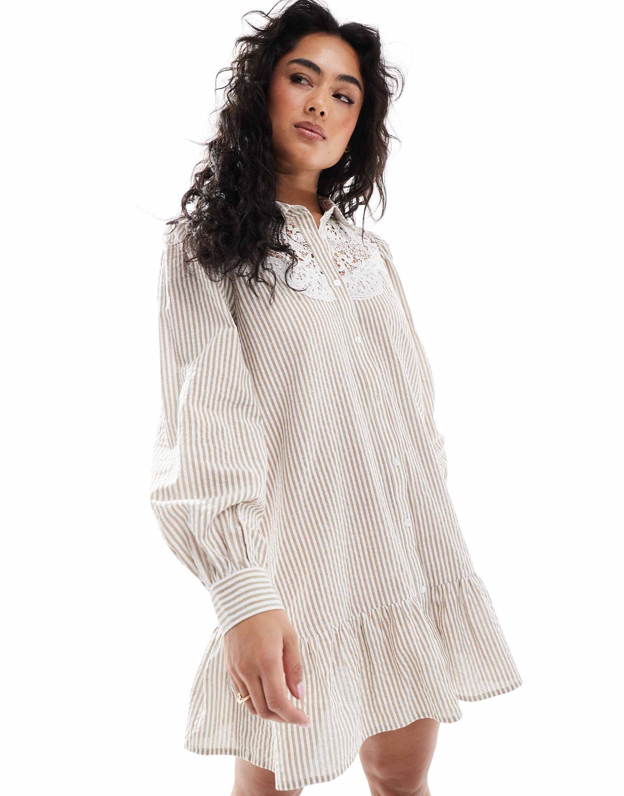 Miss Selfridge embroidered detail shirt dress in stripe print