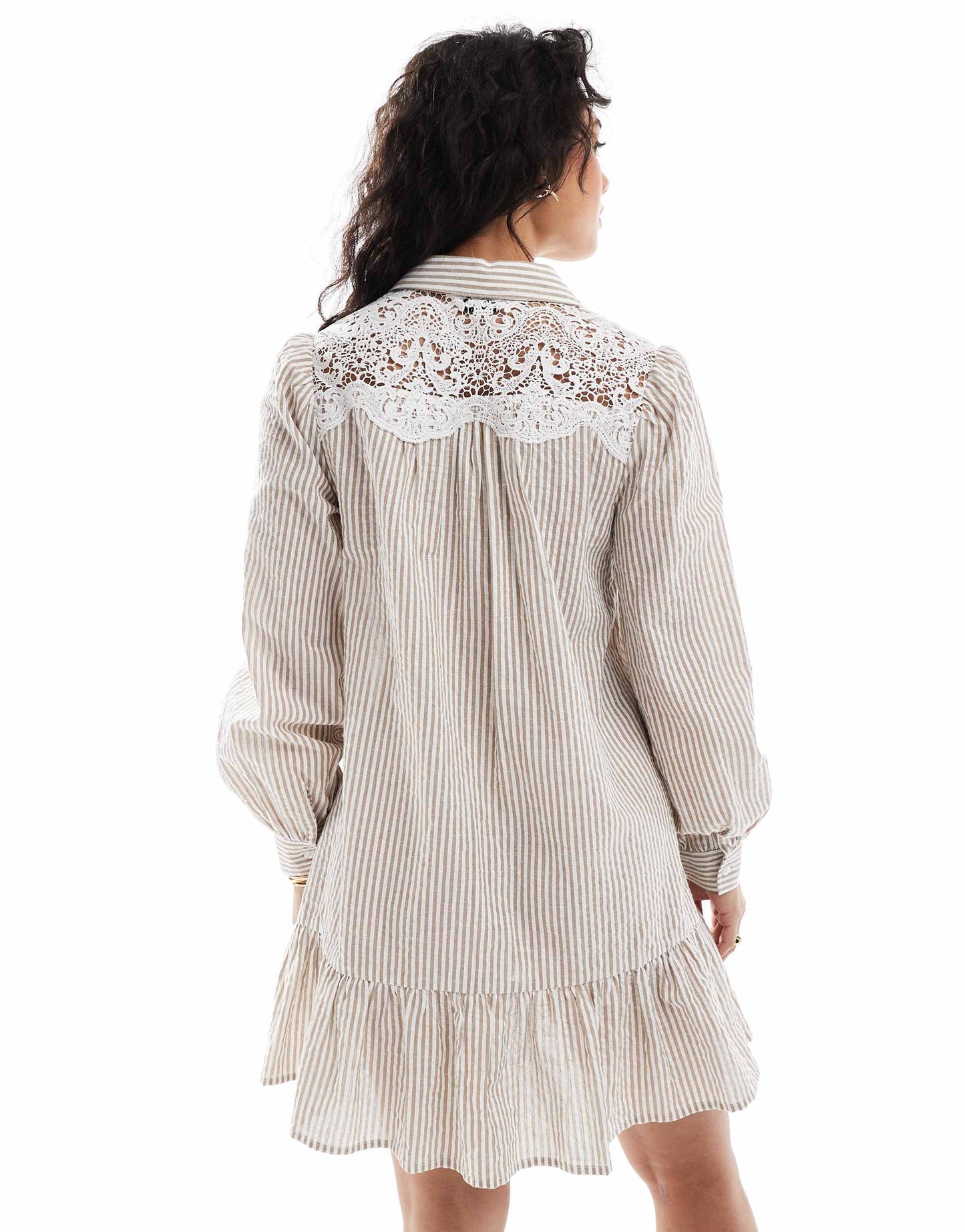 Miss Selfridge embroidered detail shirt dress in stripe print
